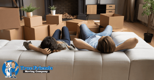 Couple on the couch preparing to move-out