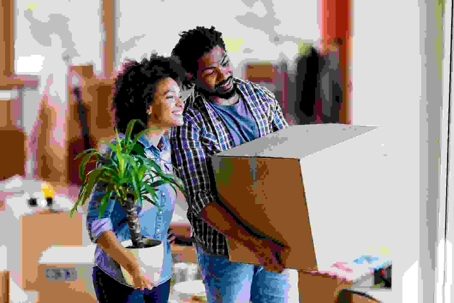 young couple moving house